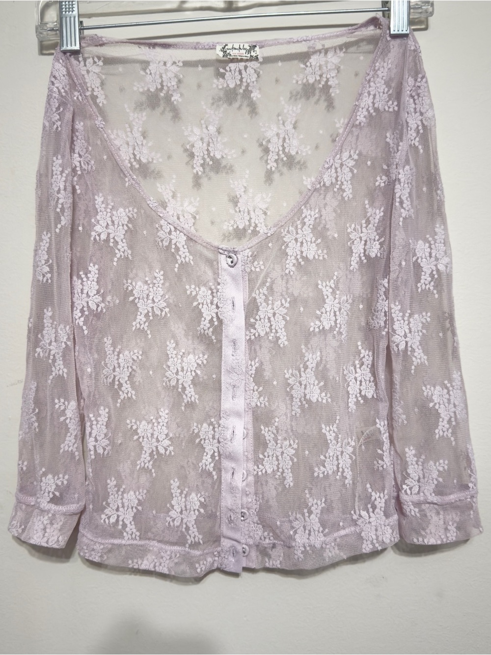 Free People Sheer Lavender Lace Button-Down Top